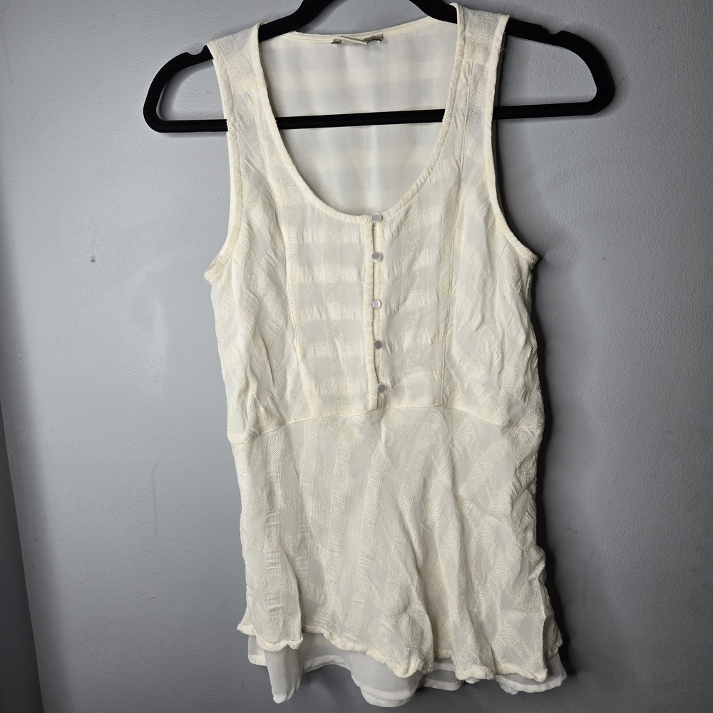 Lucky Brand Cream Plaid Button Front Sleeveless Peplum Top XS